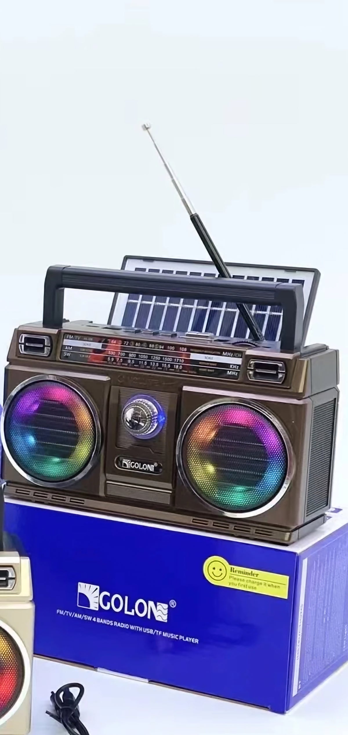 Radio Vintage Boombox Portátil Solar Con Luces Led Bluetooth